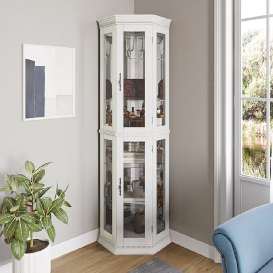 Glass Cabinet Display - Lighted 3-side glass display curio cabinet