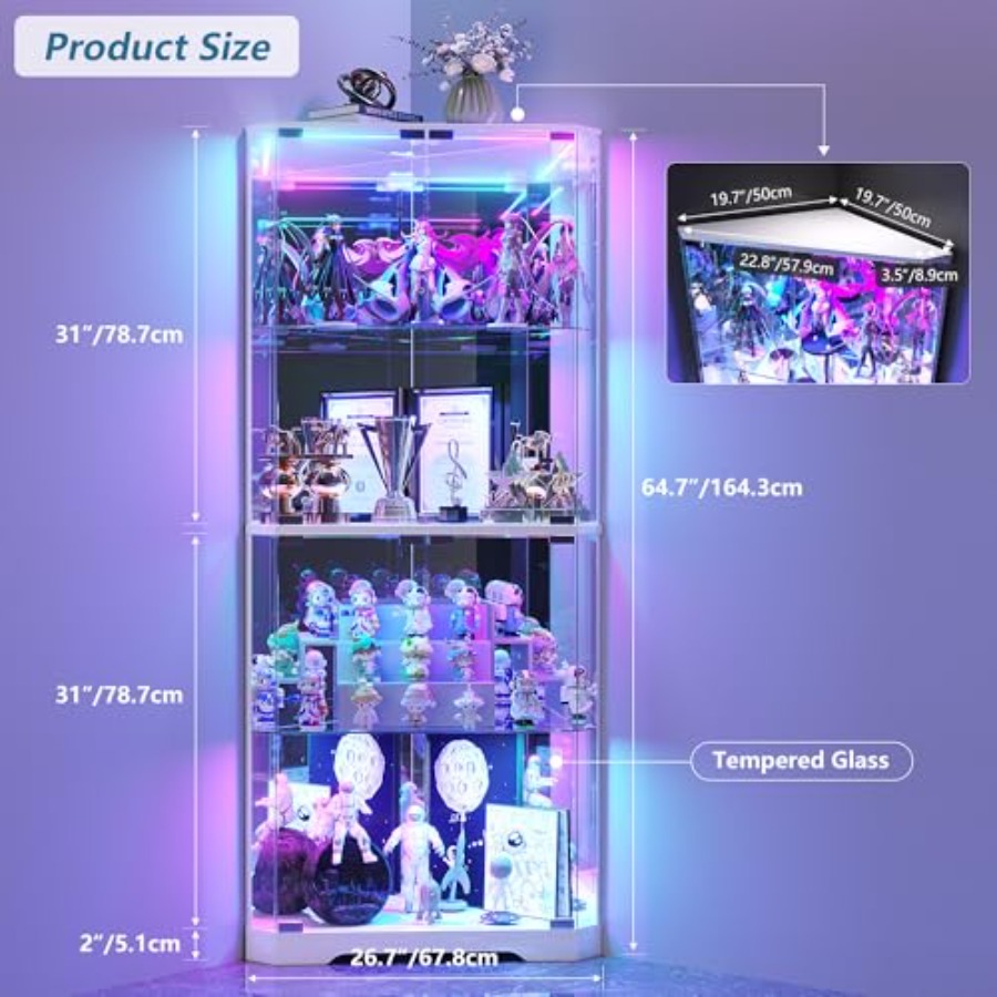 64.7 Tall Corner Display Cabin - Glass Cabinet Display ulasan dan harga