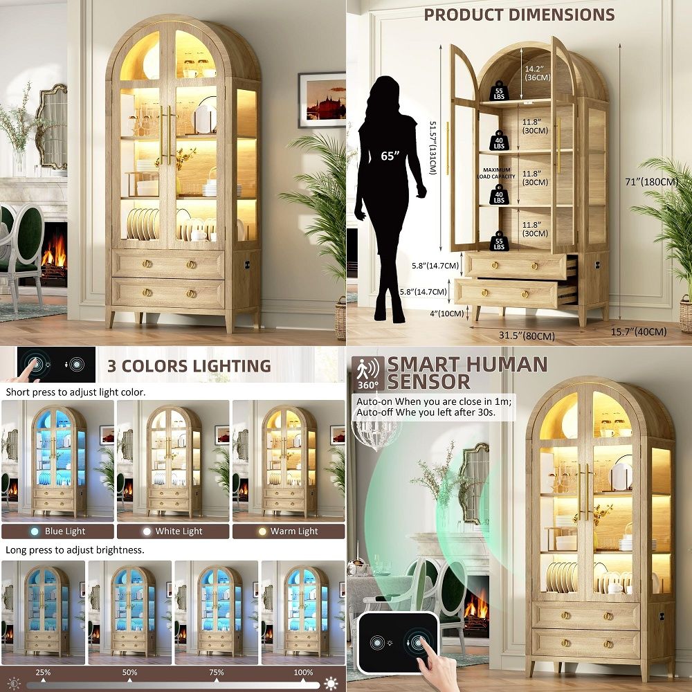 71 Arched Curio Cabinet with G - Glass Cabinet Display ulasan dan harga