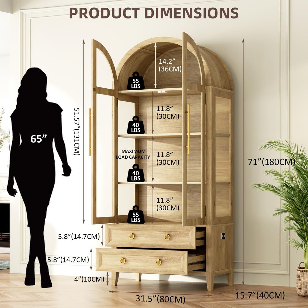 71 Arched Curio Cabinet with G - Glass Cabinet Display ulasan dan harga